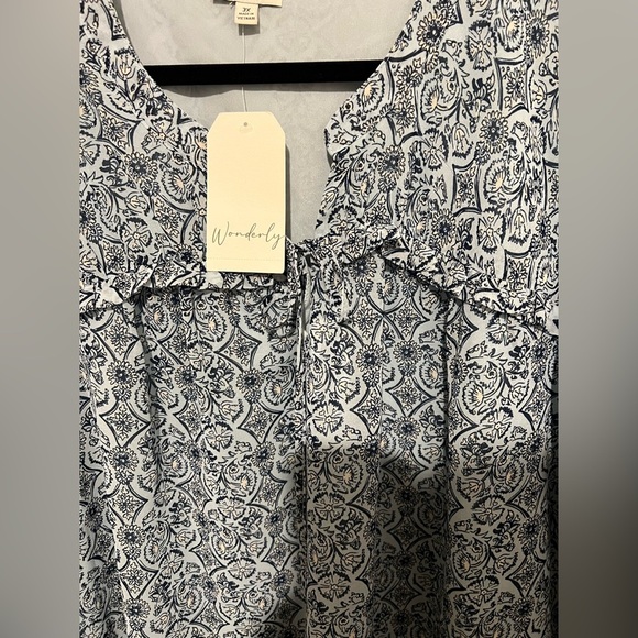 New! Wonderly Blue & Black Floral Damask Blouse Peasant Boho size 3X NWT! - Picture 6 of 16